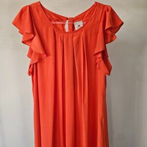 Madison by Shoedazzle Burnt Orange Flare Sleeve Faux Babydoll Blouse (w/Belt)
